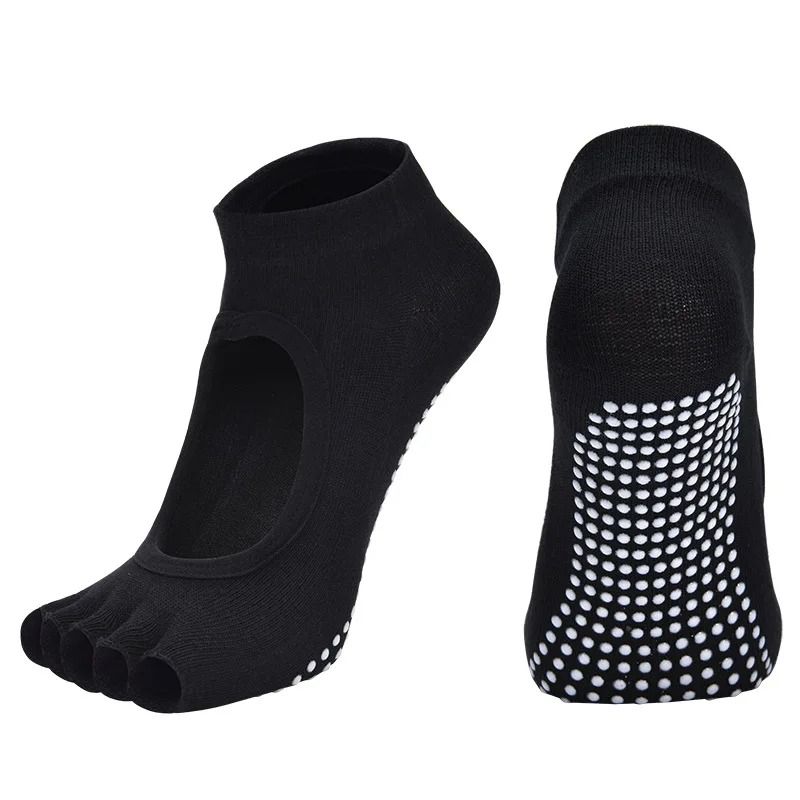 Women Cotton Yoga Backless Five Toe Socks Anti Slip Silicone Pilates Gym Ballet Dance Socks 6