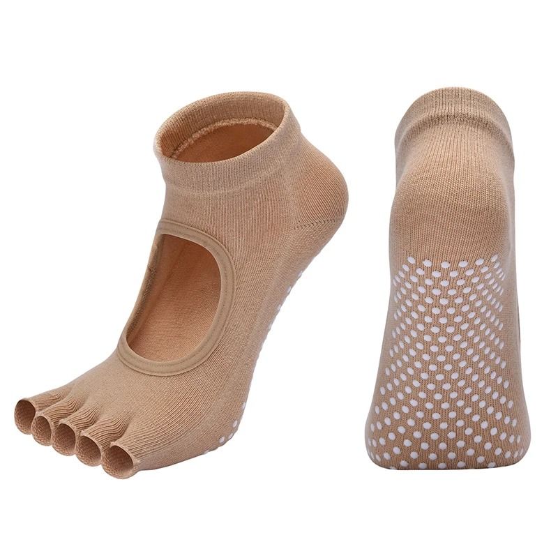 Women Cotton Yoga Backless Five Toe Socks Anti Slip Silicone Pilates Gym Ballet Dance Socks 7