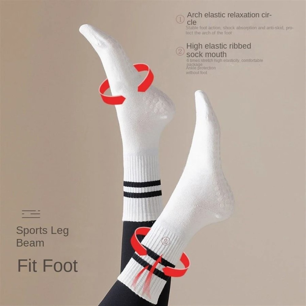 Women Yoga Skipping Rope Sports Socks Pilates Indoor Anti Slip Floor Double Bar Mid Leg Socks 2