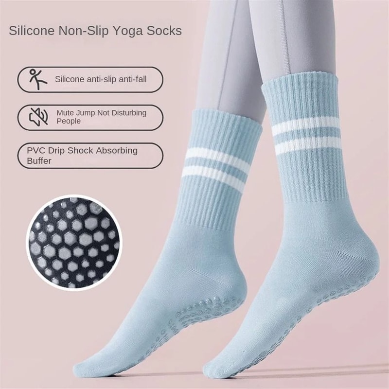 Women Yoga Skipping Rope Sports Socks Pilates Indoor Anti Slip Floor Double Bar Mid Leg Socks 8