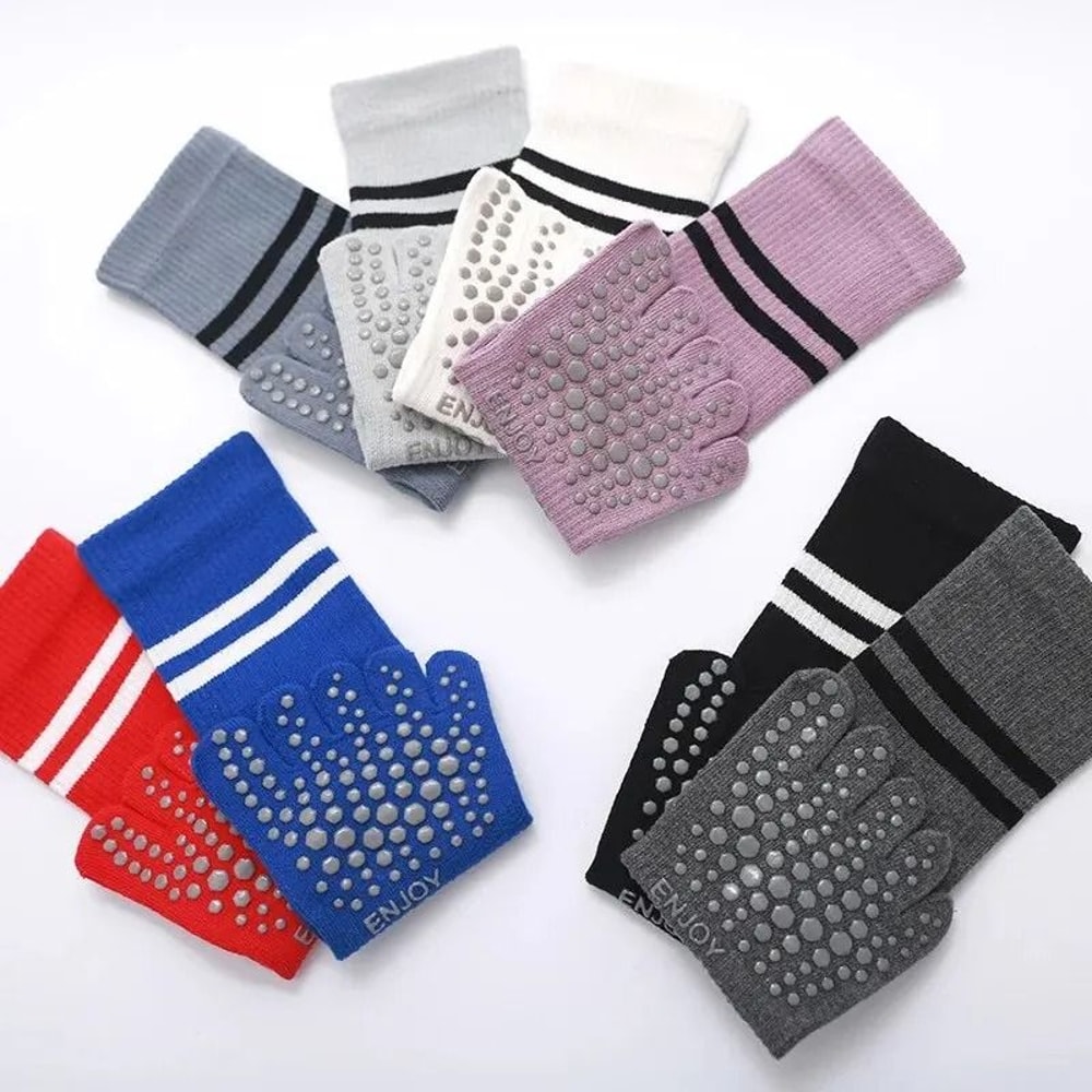 Women Breathable Yoga Socks Mid Tube Non Slip Five Finger Pilates Fitness Dance Ballet Floor Socks 5