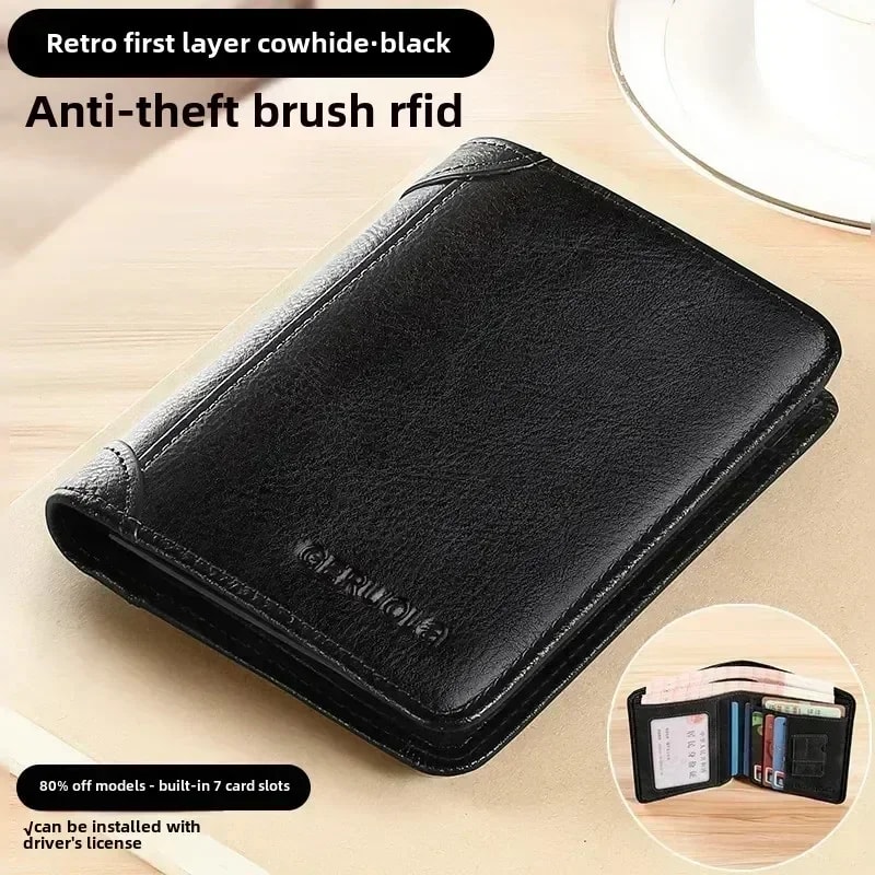 Classic Trifold Leather Wallet For Men RFID Protection Large Capacity 11