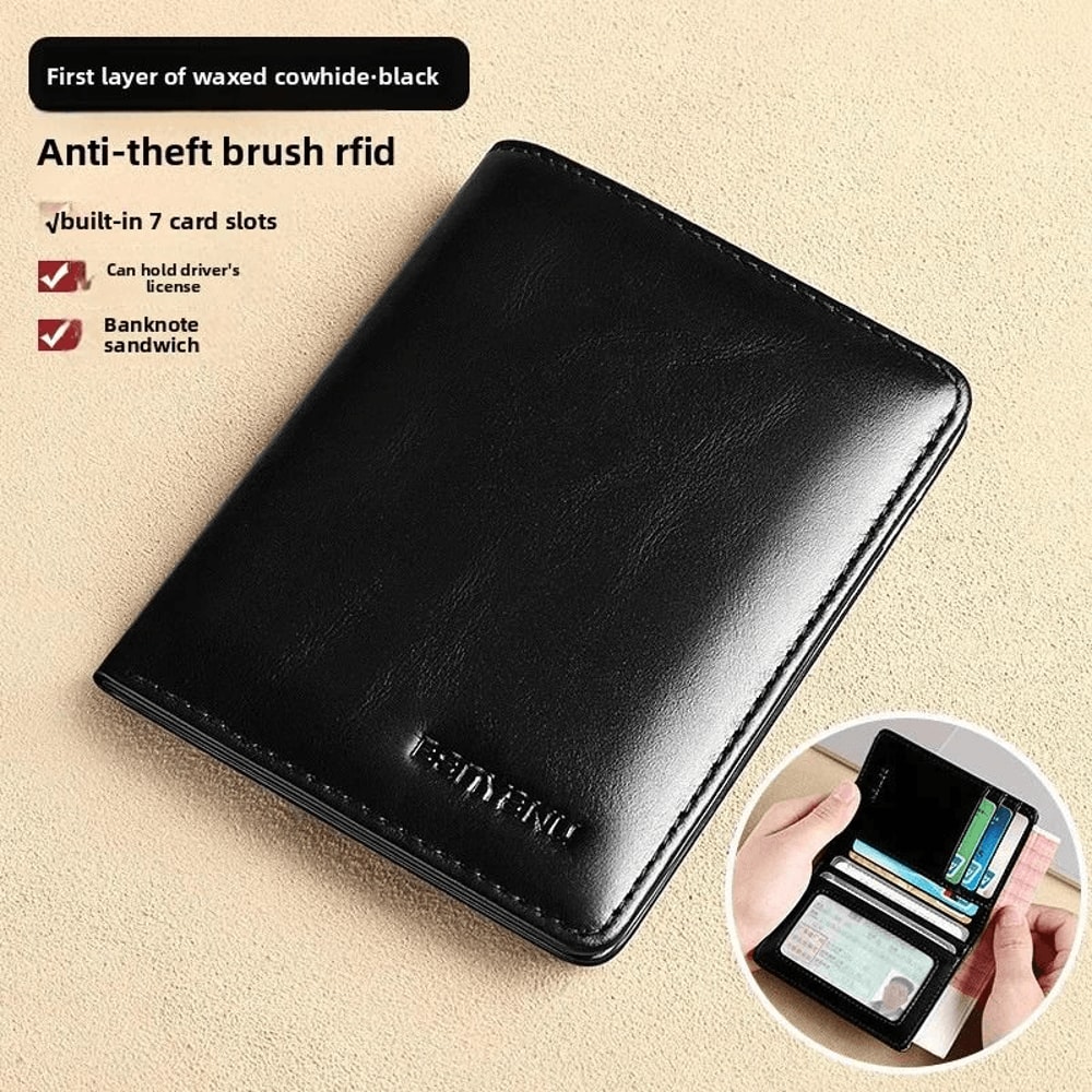 Classic Trifold Leather Wallet For Men RFID Protection Large Capacity 13