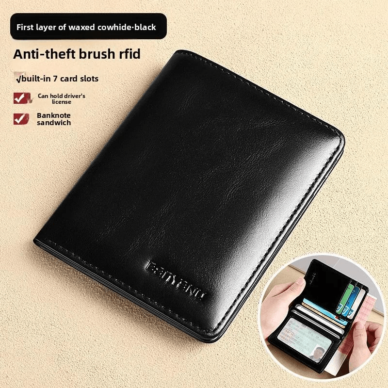 Classic Trifold Leather Wallet For Men RFID Protection Large Capacity 13