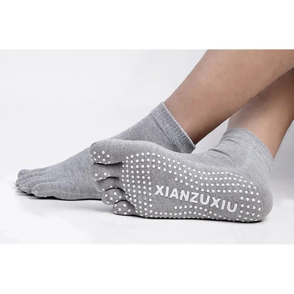 Mens Professional Wholesale Cotton Five Finger Massage Yoga Socks Breathable Non Slip Pilates Sport 3