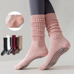 women yoga socks cotton dot silicone terry non slip pilates grip knee high slouch socks