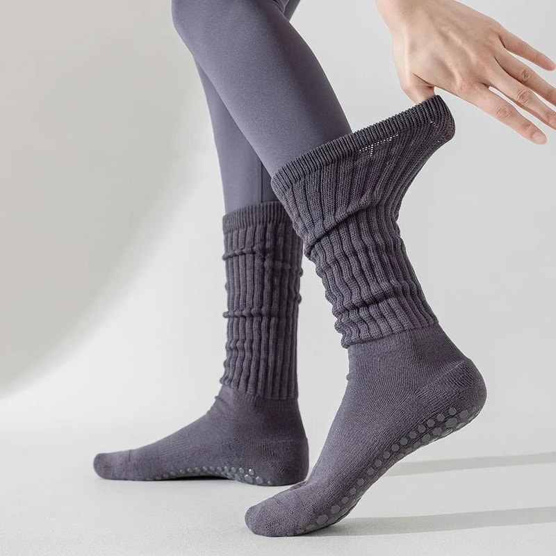 Women Yoga Socks Cotton Dot Silicone Terry Non Slip Pilates Grip Knee High Slouch Socks 1