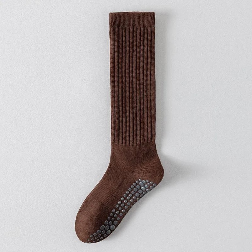 Women Yoga Socks Cotton Dot Silicone Terry Non Slip Pilates Grip Knee High Slouch Socks 11