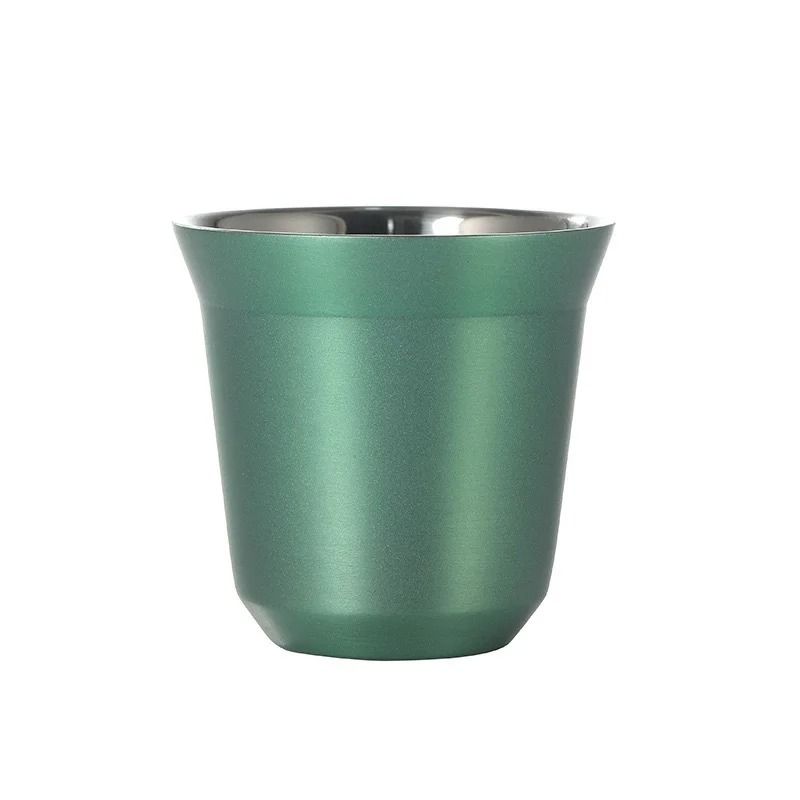 Summer High Grade Double Layer Stainless Steel Capsule Coffee Cup Simple Flat Bottom Solid Color Wa 9