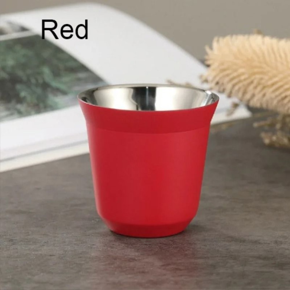 Summer High Grade Double Layer Stainless Steel Capsule Coffee Cup Simple Flat Bottom Solid Color Wa 5