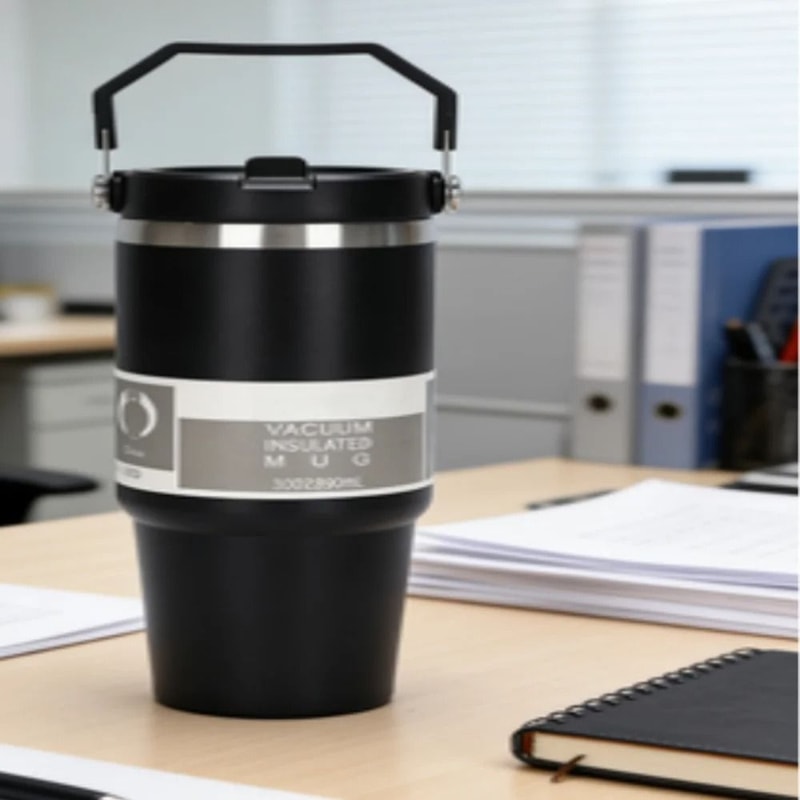 Portable Car Cup Stainless Steel Double Walled Travel Sports Water Bottle Coffee Vacuum Flask With 4