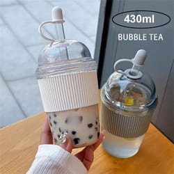 430ml ins style straw cup with lid large capacity bubble boba tea coffee milk juice mug office water bottle