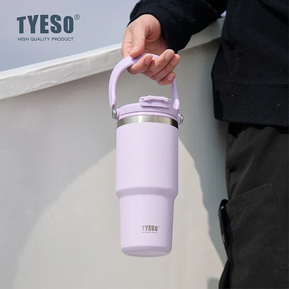 Tyeso LargeCapacity Thermos Handle Vacuum Cup DualDrink Coffee Mug Stainless Steel Ice Cup Car Bott 0