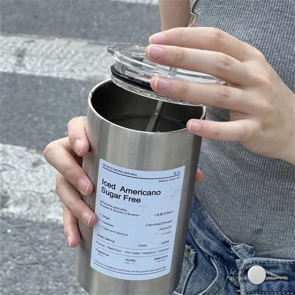 Portable 600ml Thermos Cup 304 Stainless Steel Coffee Mug LeakProof Water Bottle With Straw 3