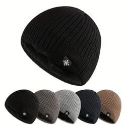 autumn winter unisex fleece lined knitted beanie loose warm ear protection thick woolen hat windproof outdoor ski hiking