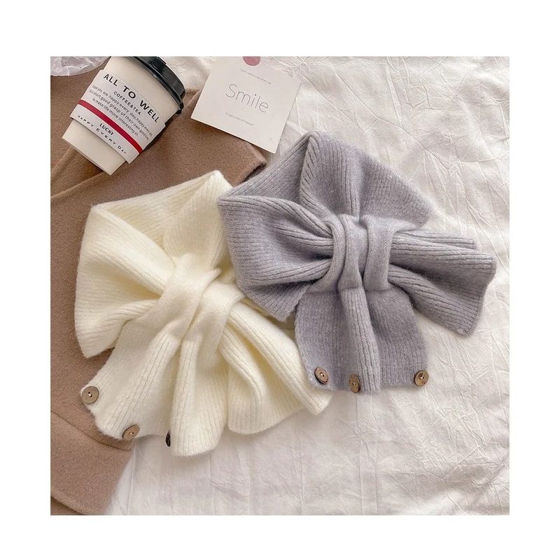 Autumn And Winter Cross Knitted Scarf Korean Edition ColorBlocked Warm Button Neck Cover 2