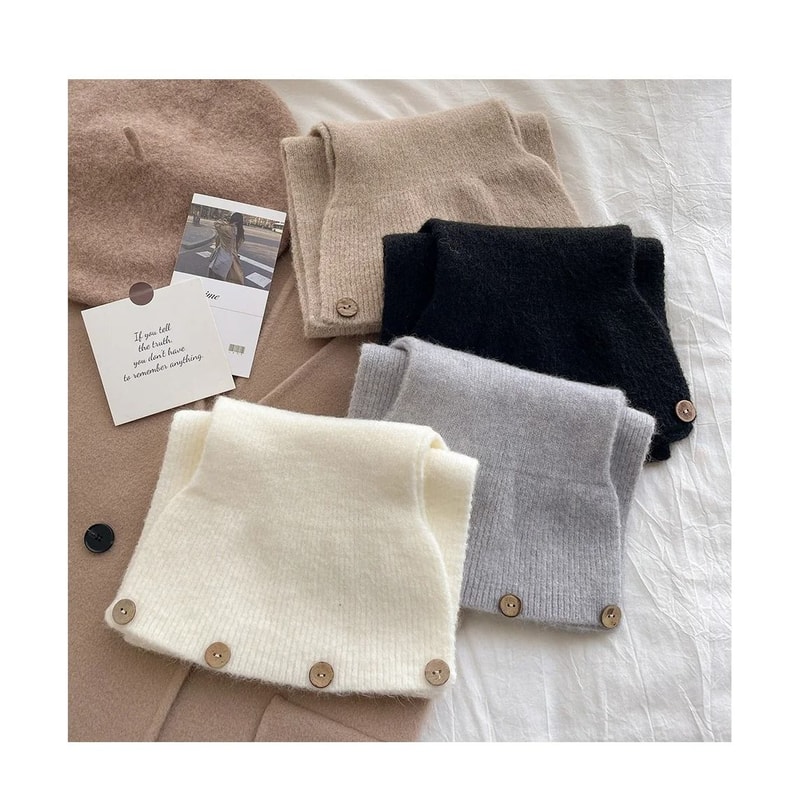 Autumn And Winter Cross Knitted Scarf Korean Edition ColorBlocked Warm Button Neck Cover 3