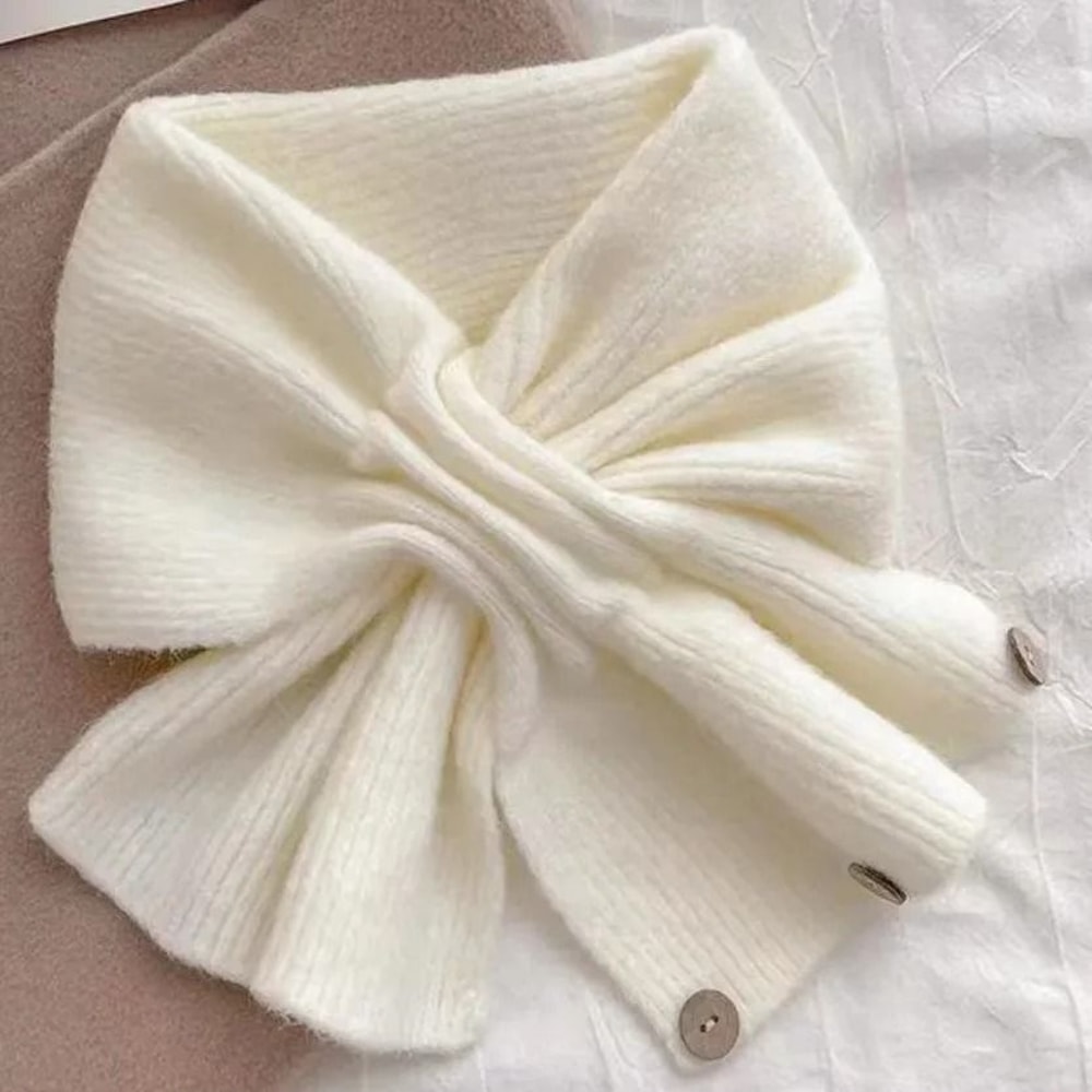 Autumn And Winter Cross Knitted Scarf Korean Edition ColorBlocked Warm Button Neck Cover 7