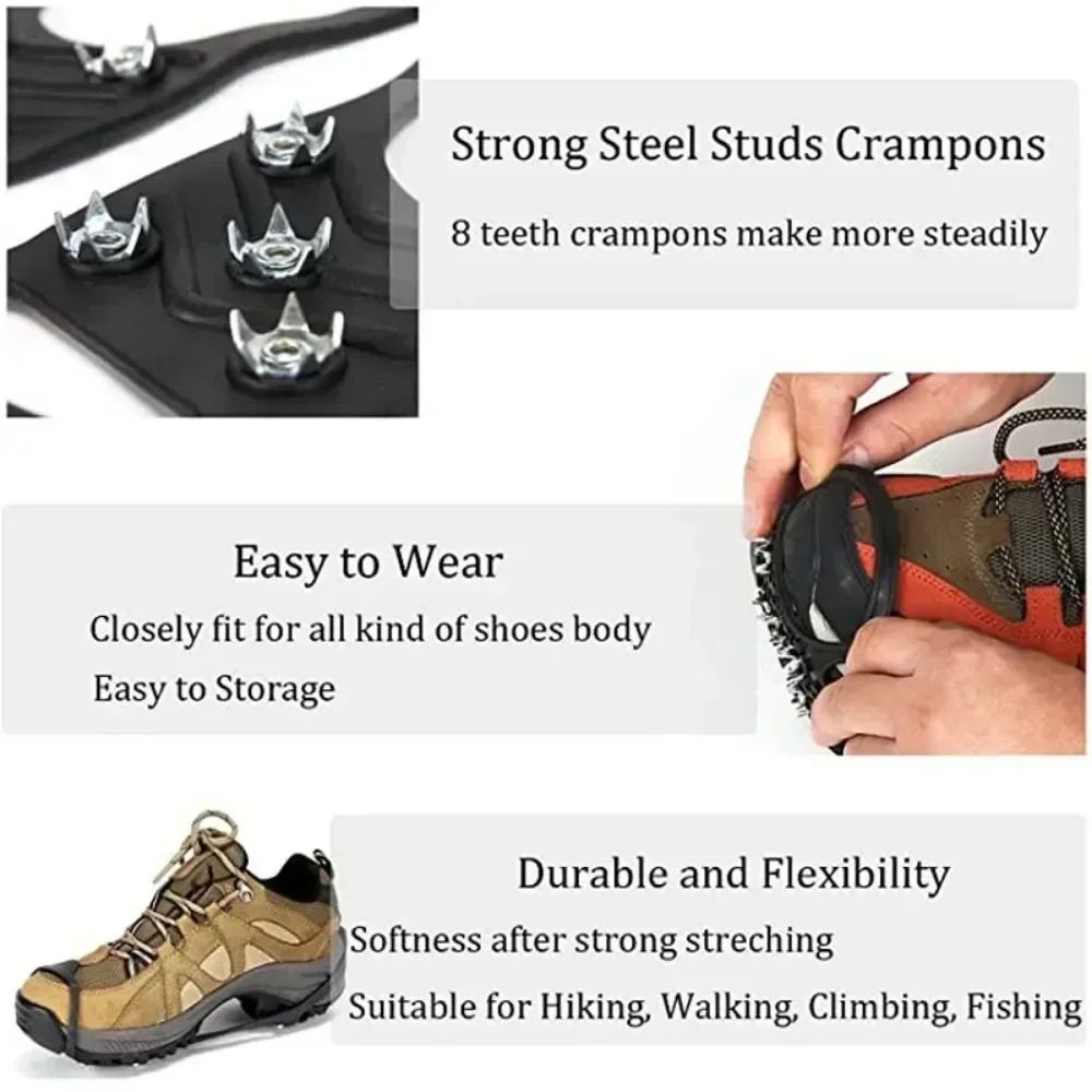 8 Teeth Ice Gripper Spikes For Shoes Professional Winter Outdoor AntiSlip Hiking Mountain Climbin 3