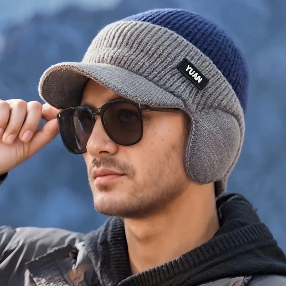 DualTone Knit Baseball Cap Fashionable Dad Hat With Ear Protection For Outdoor Activities 1