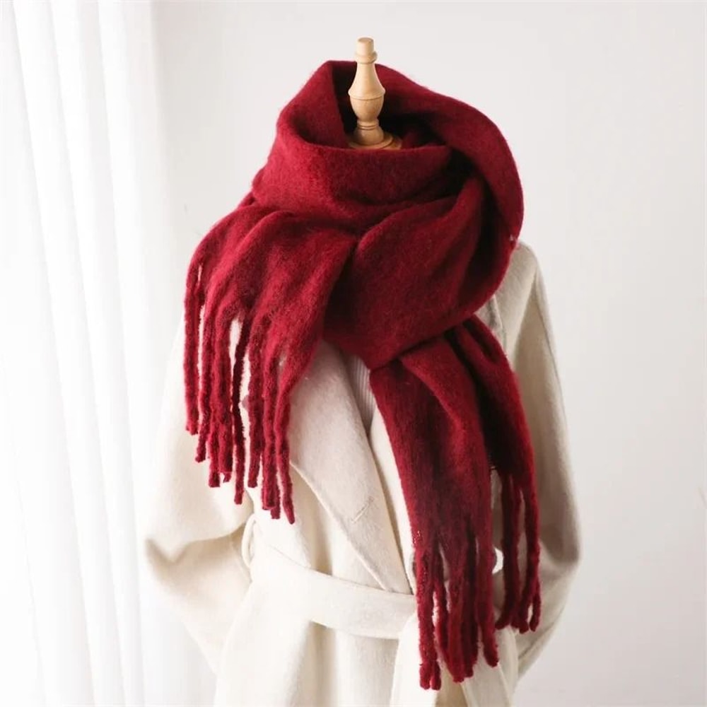 Winter Scarf For Women Cashmere Warm Solid Pashmina Blanket Wraps Female Thick Soft Big Tassel Shaw 11