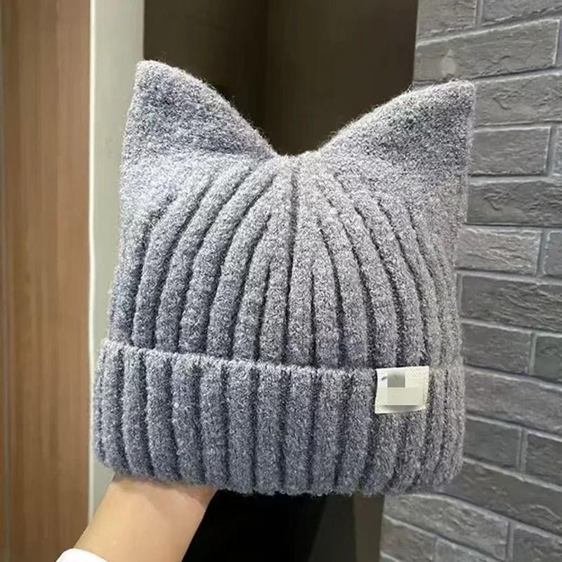 Cute Cat Ears Beanies For Women Autumn And Winter Warm Ear Protection Sweet Versatile Pullover Knit 10