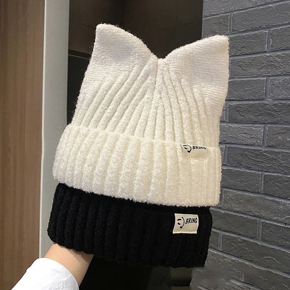 Cute Cat Ears Beanies For Women Autumn And Winter Warm Ear Protection Sweet Versatile Pullover Knit 2