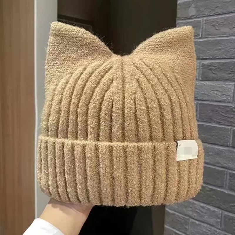 Cute Cat Ears Beanies For Women Autumn And Winter Warm Ear Protection Sweet Versatile Pullover Knit 8