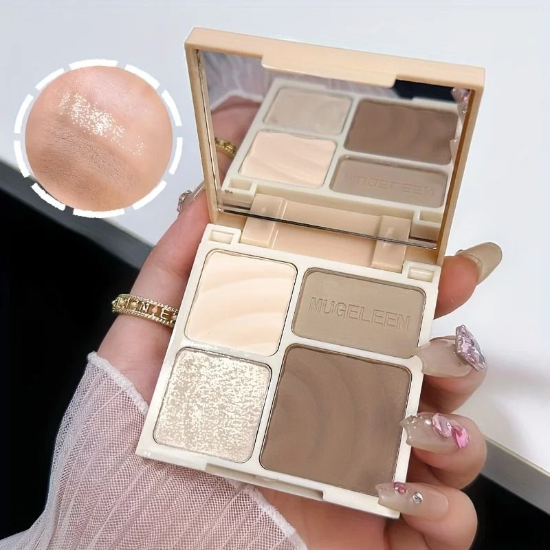 4Color Facial Highlighter Makeup Palette Matte Shadow Shimmer Contour Powder For Lasting Glow 6