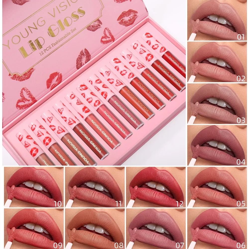 10PCS Nude Matte Velvet Lip Gloss Set Waterproof Longlasting Liquid Lipstick Lip Tint For Women 8