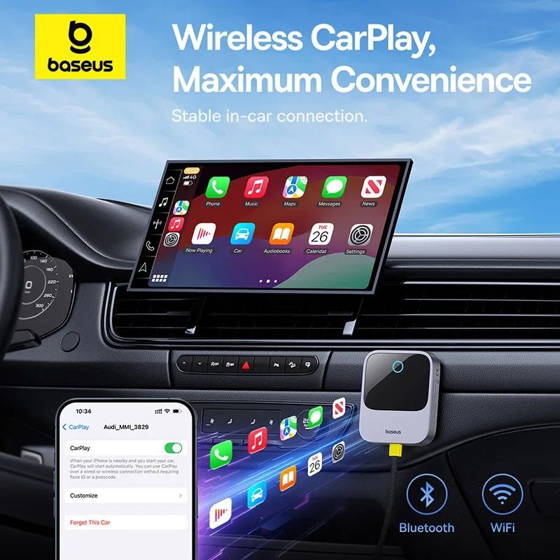 Baseus Wireless CarPlay Adapter Wired To Wireless Plug Play Bluetooth Smart Auto Connect System 3