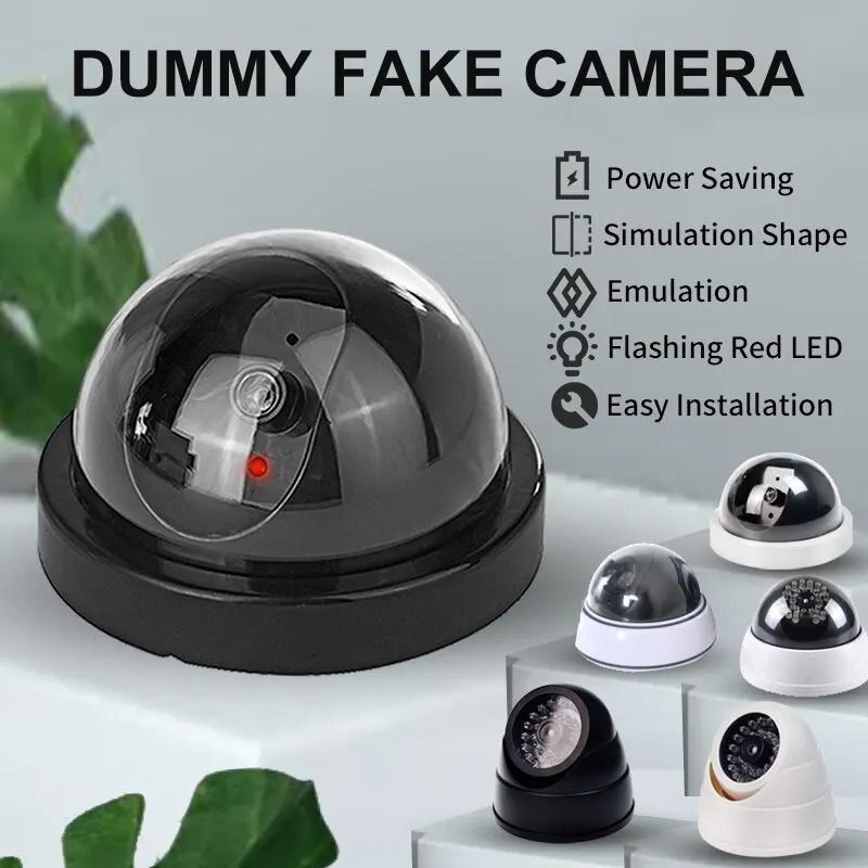 Dummy Fake Security Camera Indoor Outdoor Surveillance Deterrent With LED Red Light 0