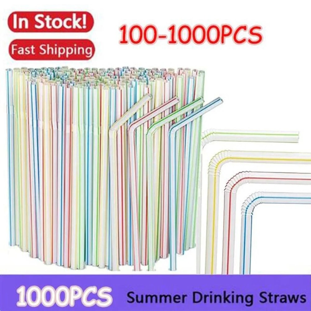 Multicolor Fluorescent Straws Bendable Drinking Straws For Wedding Decor Party Supplies 0