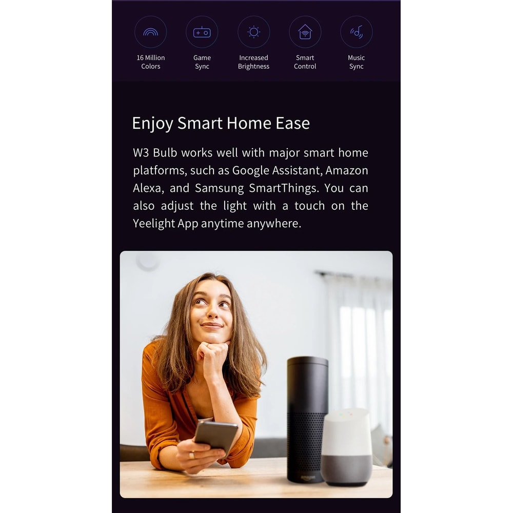 Yeelight Smart LED Bulb W3 E26 Global Version Dimmable WiFi Light With Voice Control 3