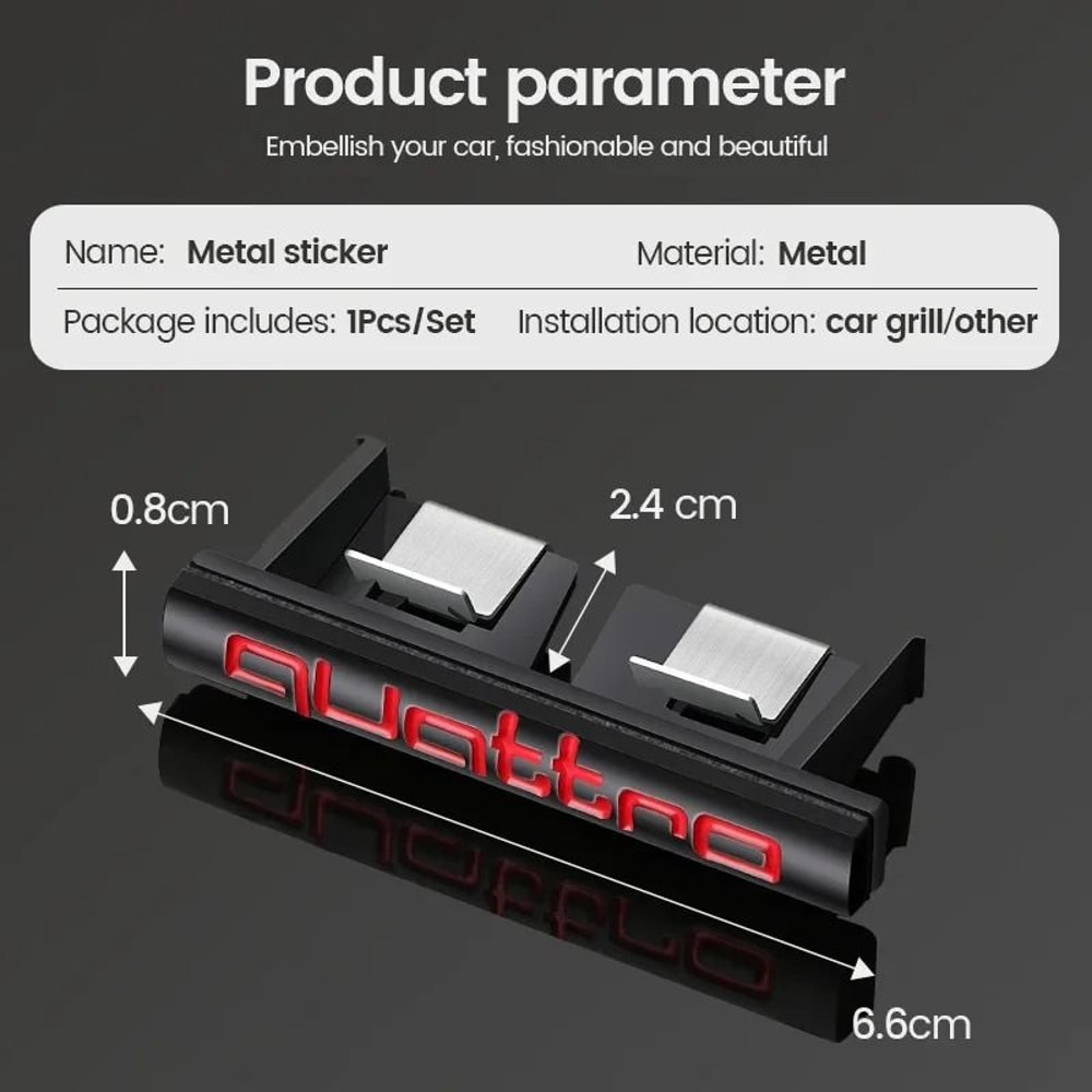 Metal Quattro Front Grill Badge Emblem 3D Car Styling Sticker Decal For Audi A3 A4 A5 A6 Q3 Q5 Q7 2