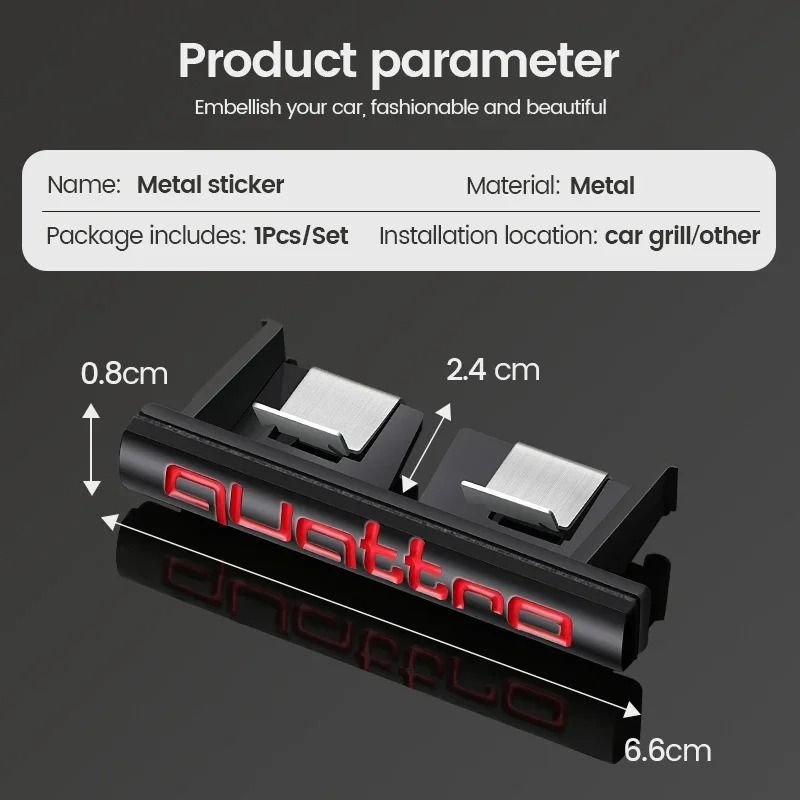 Metal Quattro Front Grill Badge Emblem 3D Car Styling Sticker Decal For Audi A3 A4 A5 A6 Q3 Q5 Q7 2