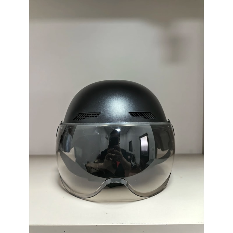 Vintage Black Motorcycle Helmet Urban Commuter EBike Cycling Gear With Integrated Goggles 2