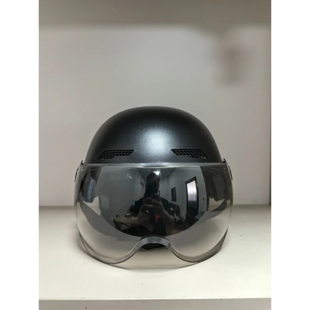 Vintage Black Motorcycle Helmet Urban Commuter EBike Cycling Gear With Integrated Goggles 5
