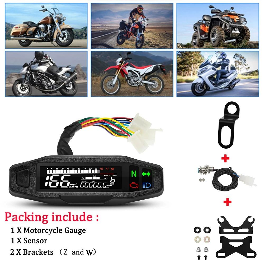 Universal Digital Motorcycle Speedometer Waterproof Dashboard Instrument With Tachometer Oil Gaug 0