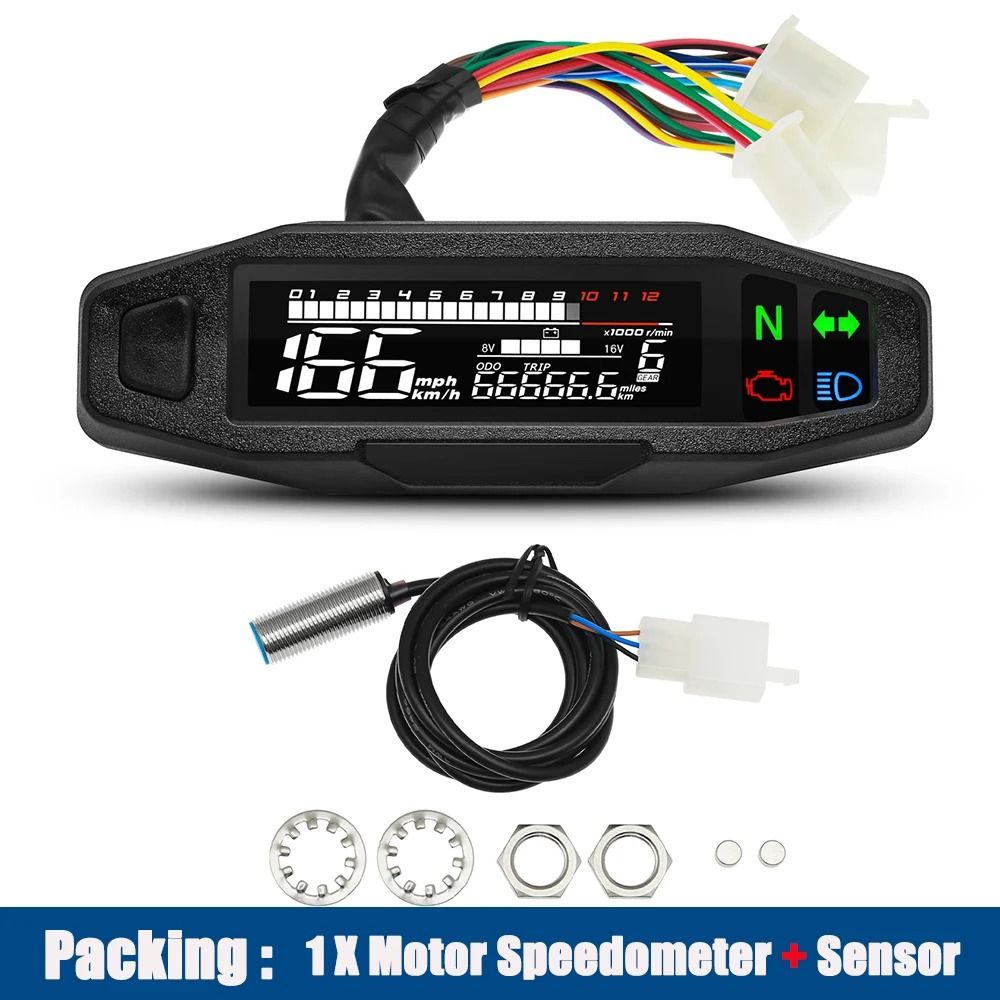 Universal Digital Motorcycle Speedometer Waterproof Dashboard Instrument With Tachometer Oil Gaug 9