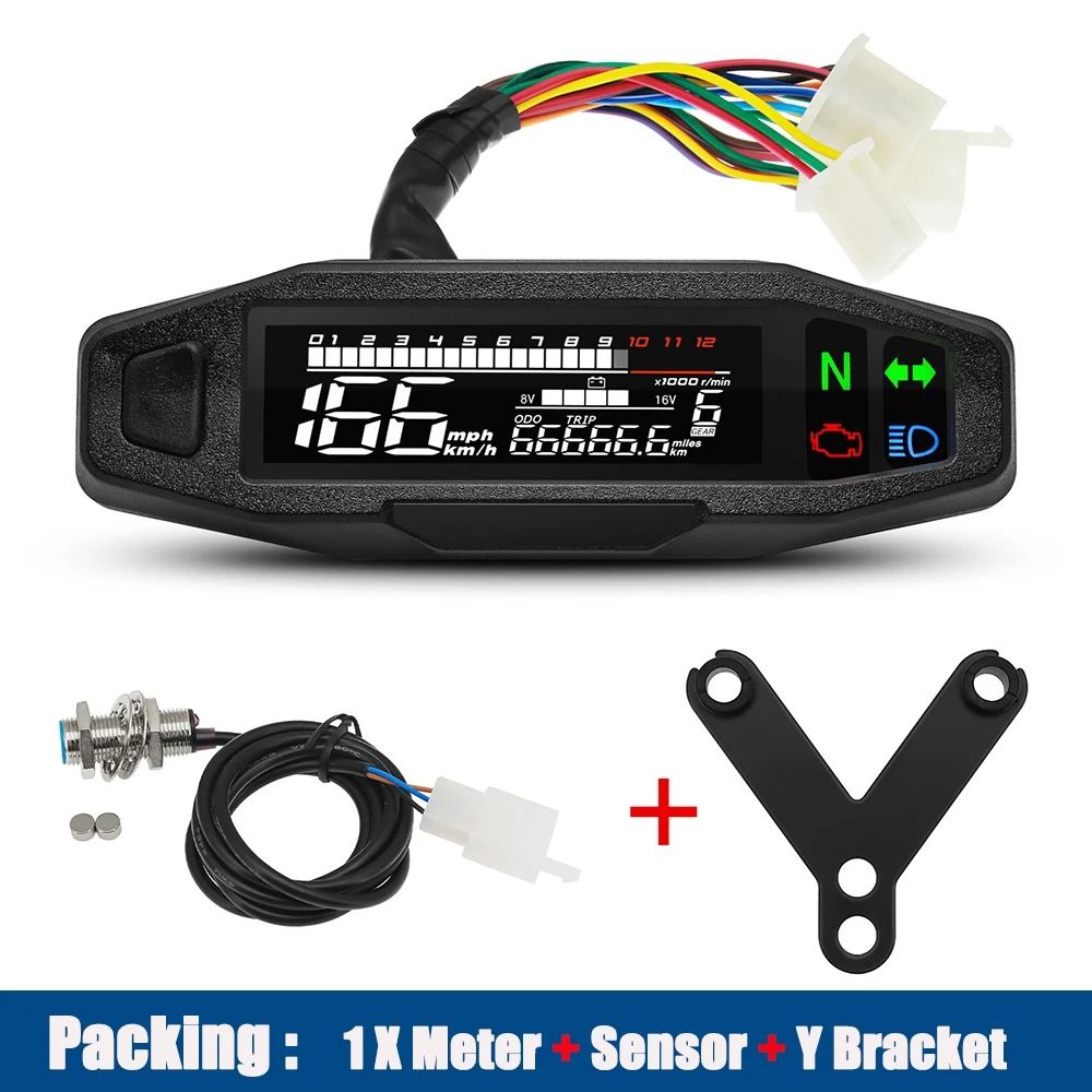 Universal Digital Motorcycle Speedometer Waterproof Dashboard Instrument With Tachometer Oil Gaug 10