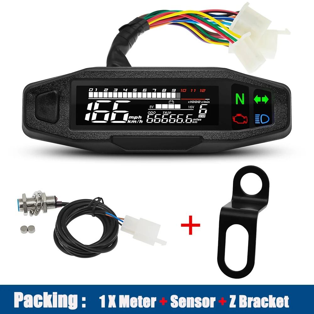 Universal Digital Motorcycle Speedometer Waterproof Dashboard Instrument With Tachometer Oil Gaug 11