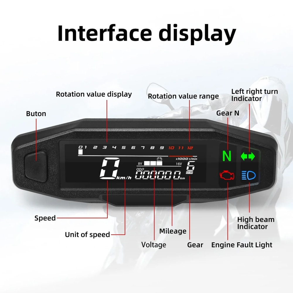 Universal Digital Motorcycle Speedometer Waterproof Dashboard Instrument With Tachometer Oil Gaug 1