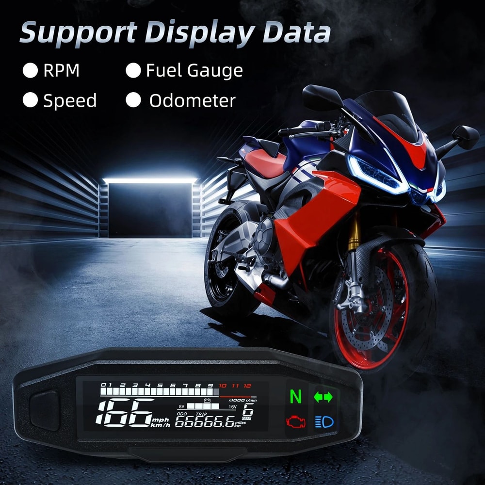 Universal Digital Motorcycle Speedometer Waterproof Dashboard Instrument With Tachometer Oil Gaug 2