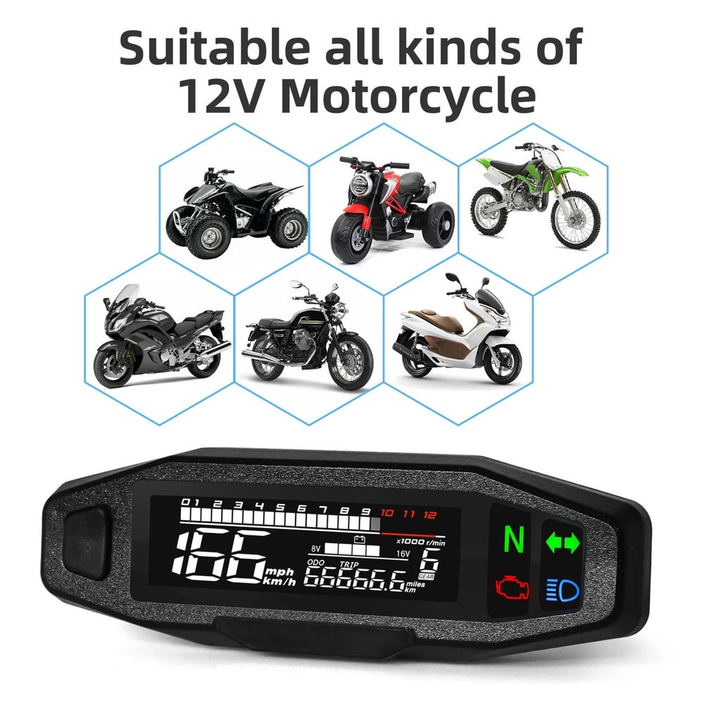 Universal Digital Motorcycle Speedometer Waterproof Dashboard Instrument With Tachometer Oil Gaug 3