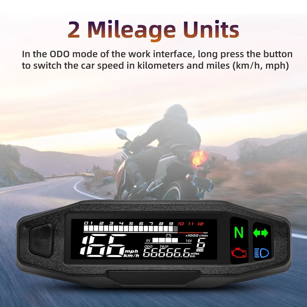 Universal Digital Motorcycle Speedometer Waterproof Dashboard Instrument With Tachometer Oil Gaug 4