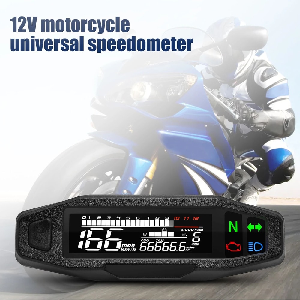 Universal Digital Motorcycle Speedometer Waterproof Dashboard Instrument With Tachometer Oil Gaug 5