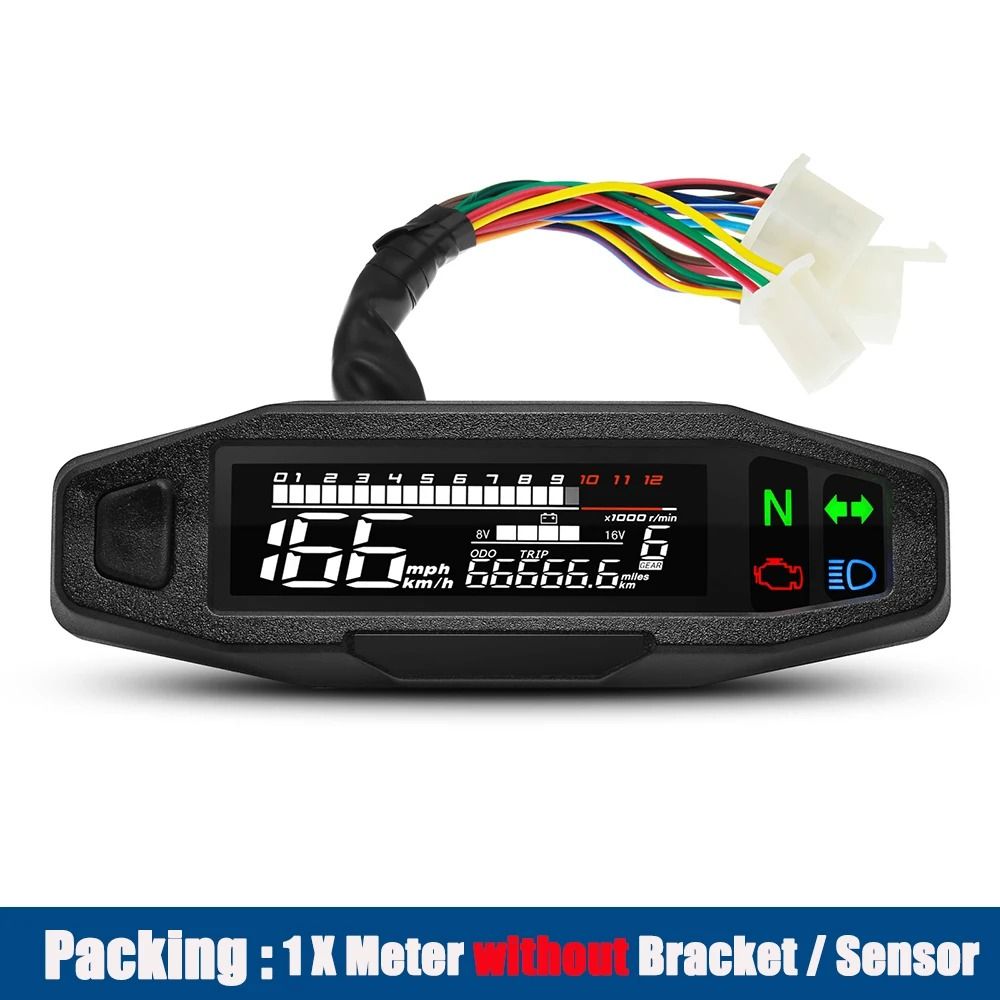 Universal Digital Motorcycle Speedometer Waterproof Dashboard Instrument With Tachometer Oil Gaug 8