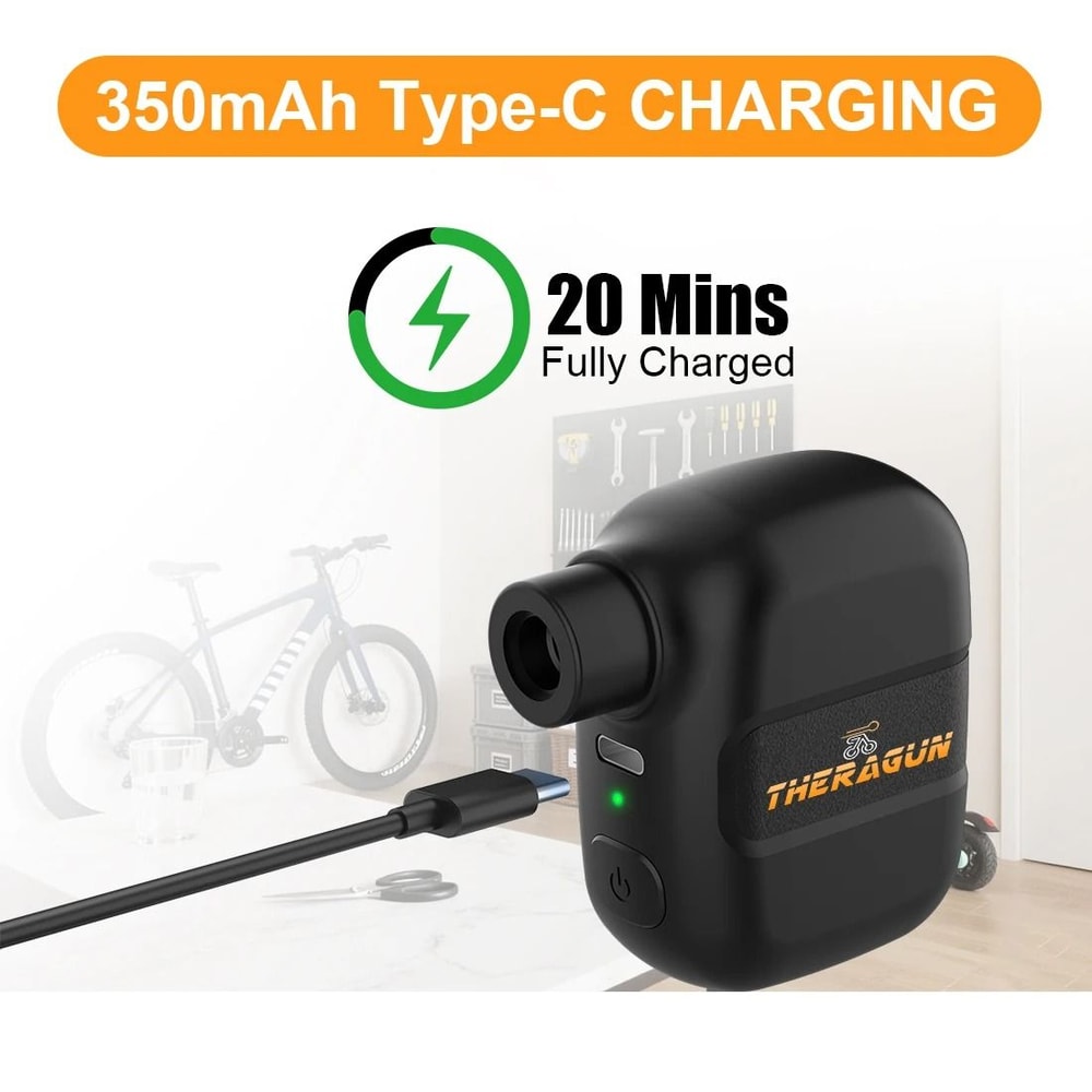 Mini Portable Electric Bicycle Pump 100PSI Rechargeable Smart Inflator With TypeC Fast Charge 1