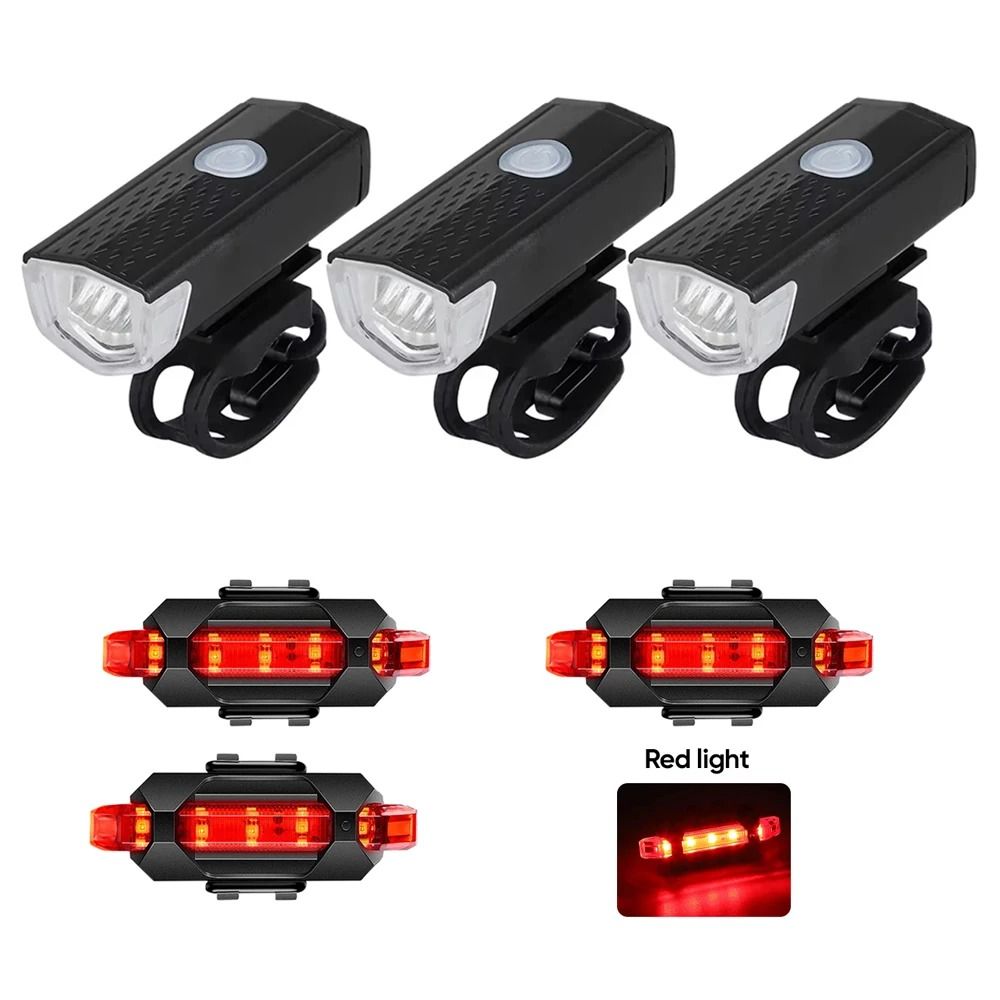 Rechargeable LED Bicycle Light Set HighIntensity MTB Front Headlight Red Warning Tail Light Kit 9